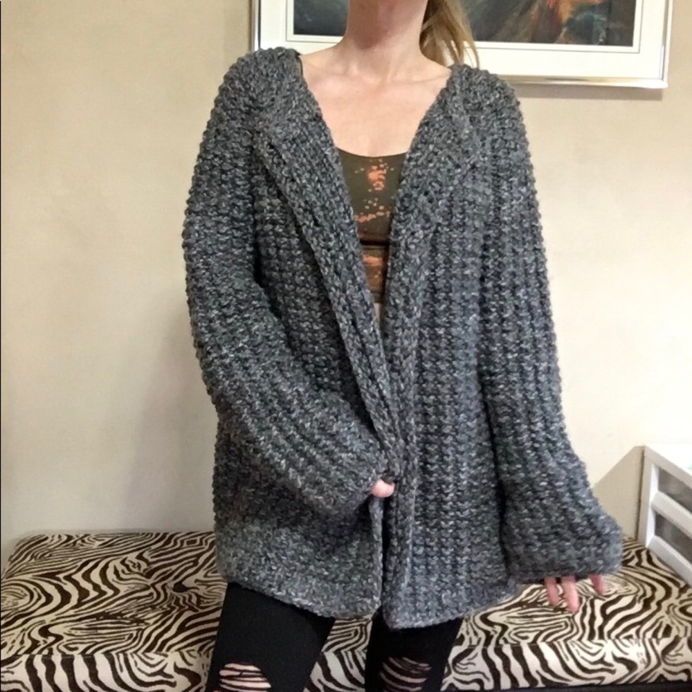 Vtg Wool Chunky Knit Handmade Cardigan Sweater